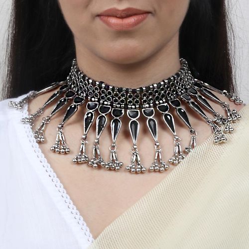 Buy Teejh Adhira Black Silver Oxidised Choker Necklace For Women