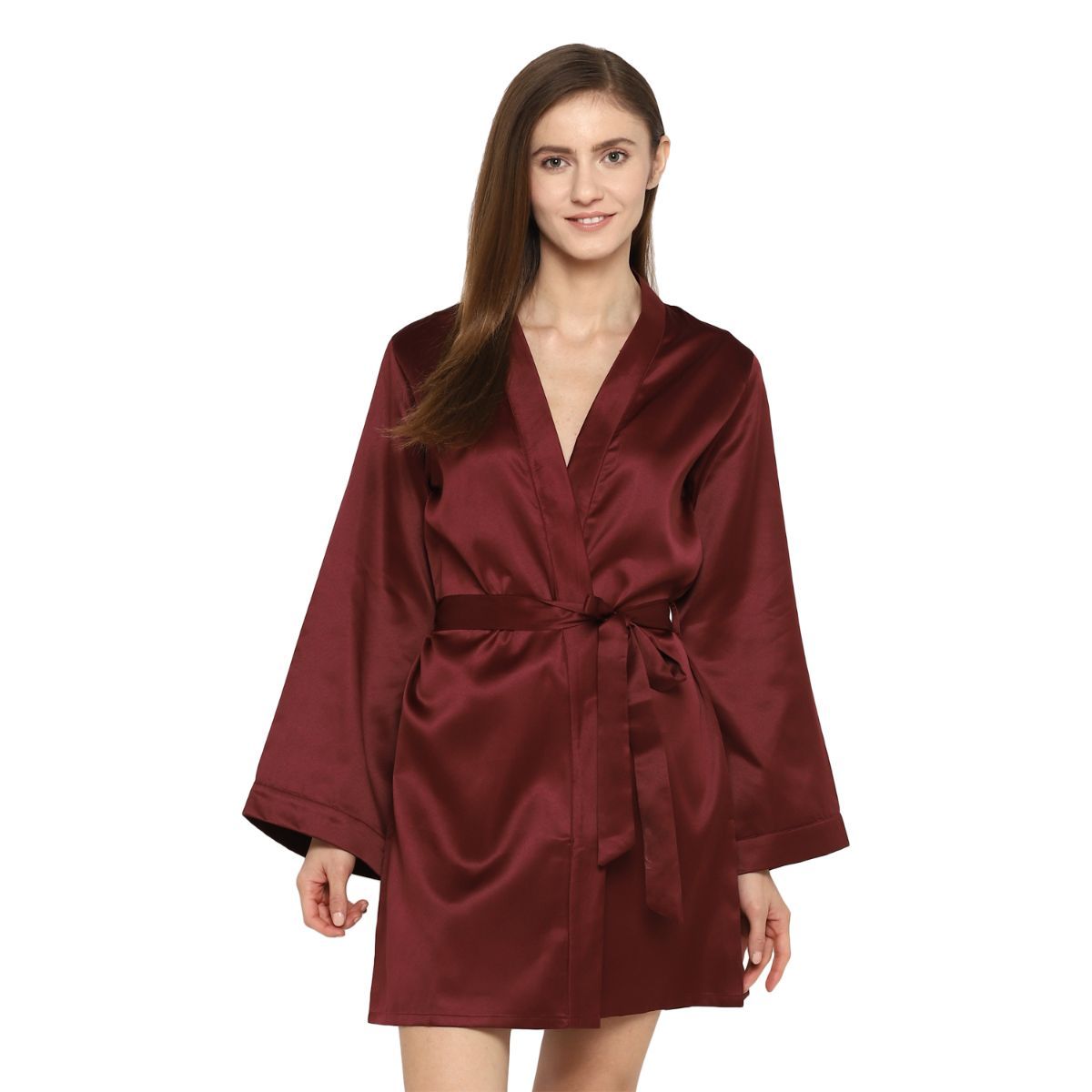 Shopbloom Women's Satin Robe with Tie Maroon Buy Shopbloom Women's