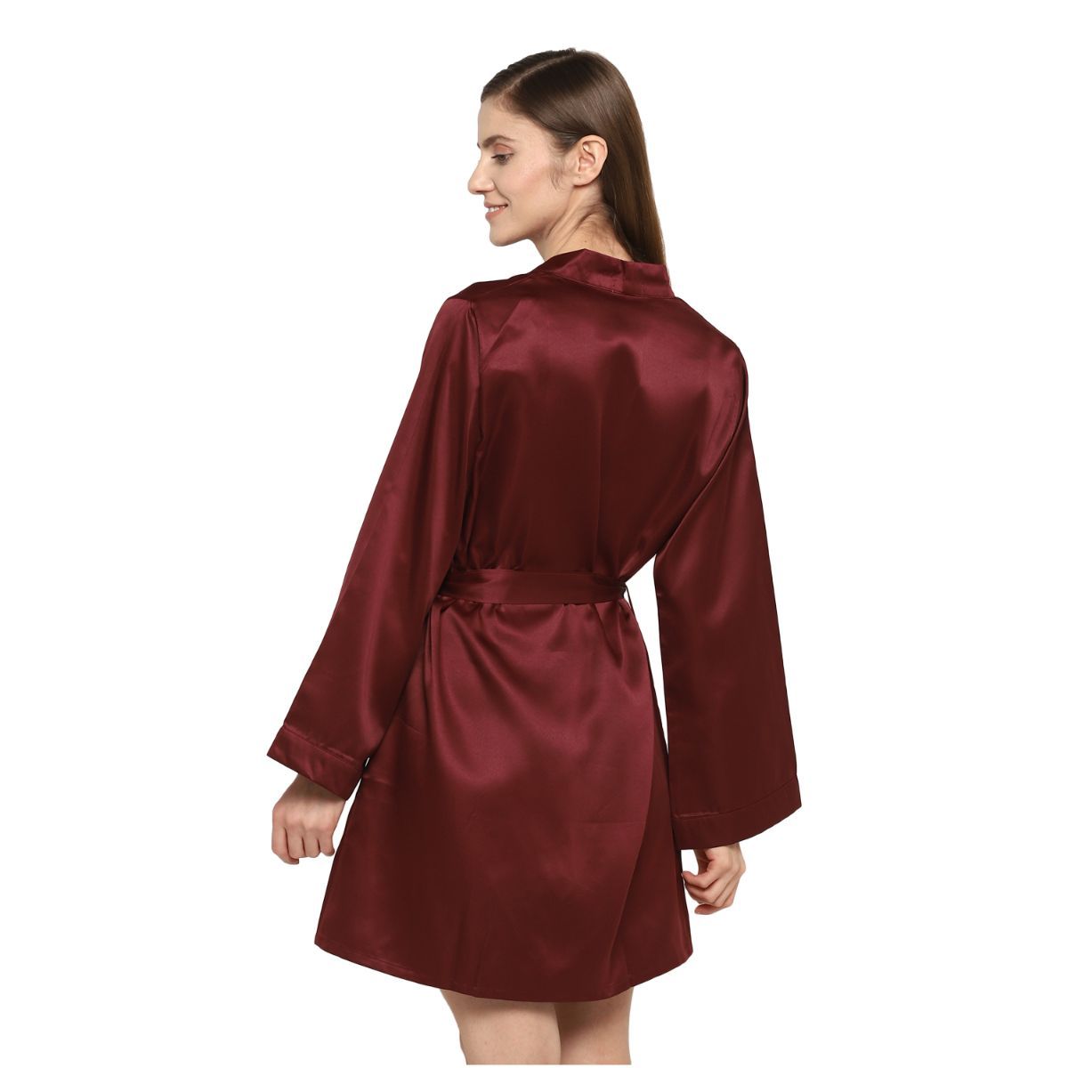 Shopbloom Women's Satin Robe with Tie Maroon Buy Shopbloom Women's