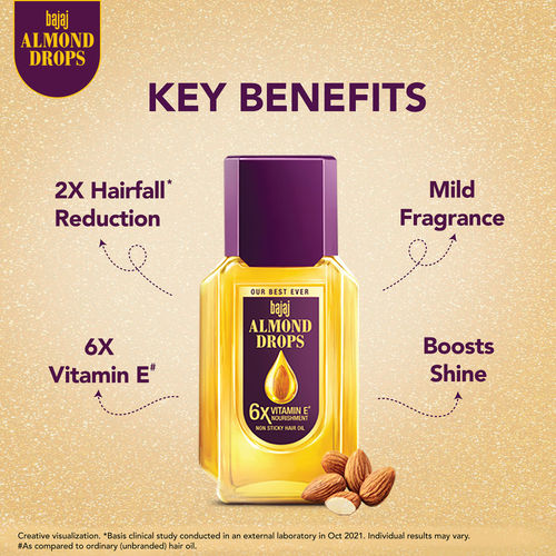 Bajaj Almond Drops Almond Oil 6X Vitamin E Nourishment Non Sticky Hair Oil  For Hair Fall Control
