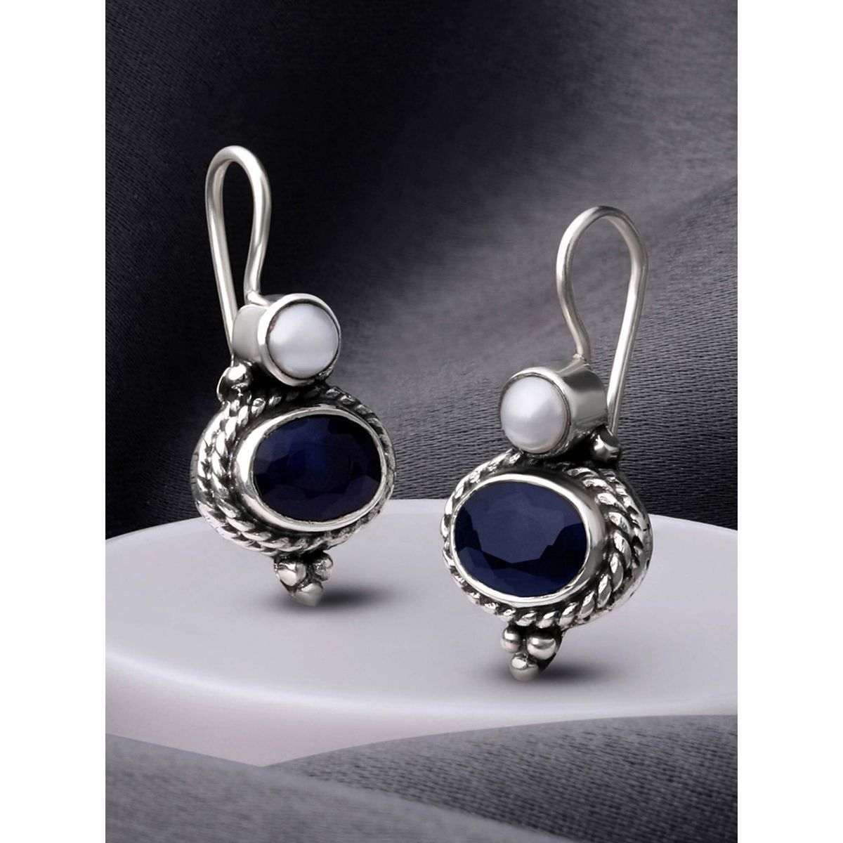 Peora Earrings  Buy Peora 925 Sterling Silver CZ Oxidised Finish Anti  Tarnish Blue Faux Sapphire EarringPF59E61B Online  Nykaa Fashion