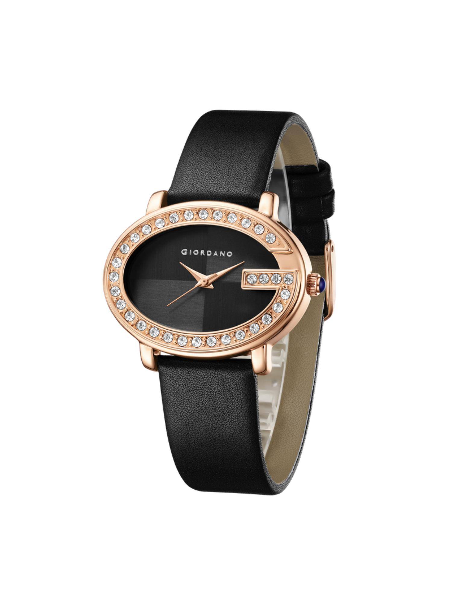 Giordano Monogram Watch for Women with Elegant Oval Shape Dial - Black (M)