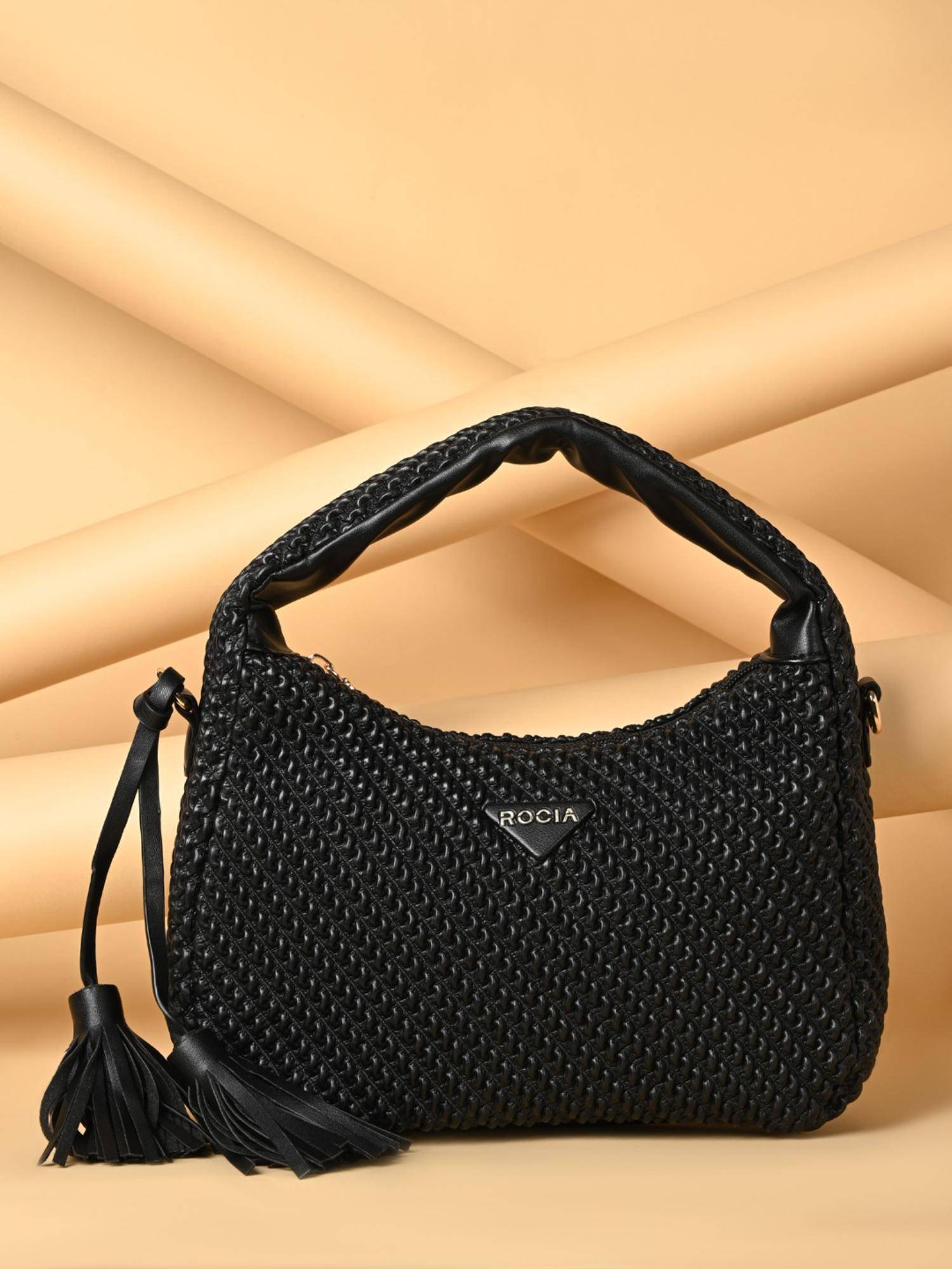 ROCIA By Regal Black Casual Textured Day Handbag