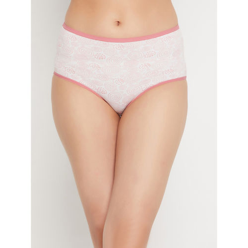 Clovia High Waist Hipster Panty with Lace Waist in Light Pink