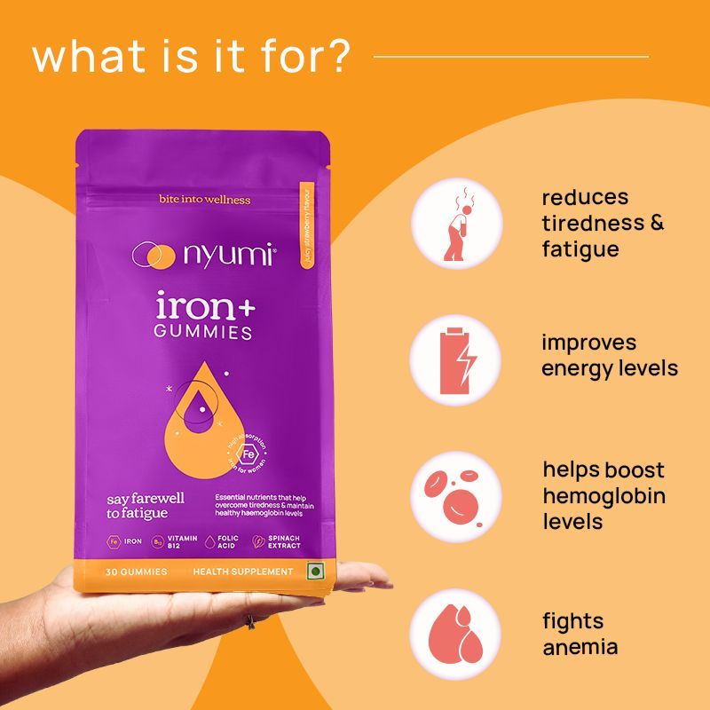 Nyumi Iron Gummies With Vitamin B12 And Folic Acid To Reduce Tiredness