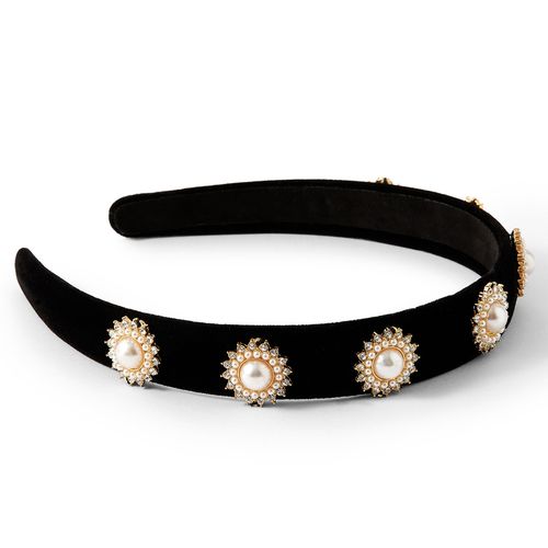 Accessorize London Women Black Pearl and Gem Badge Alice Hair Band