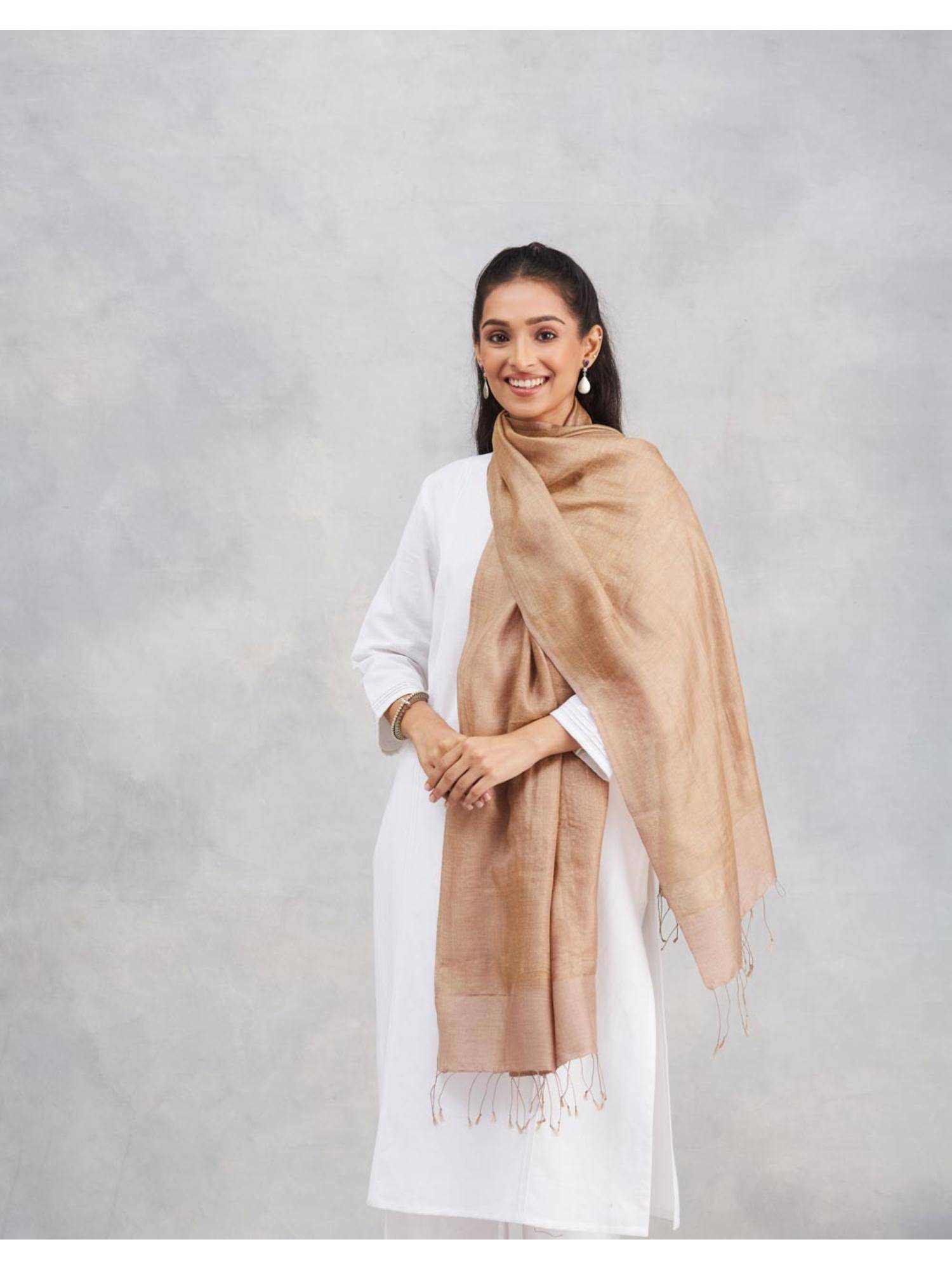 Fabindia Beige Silk Reversible Stole
