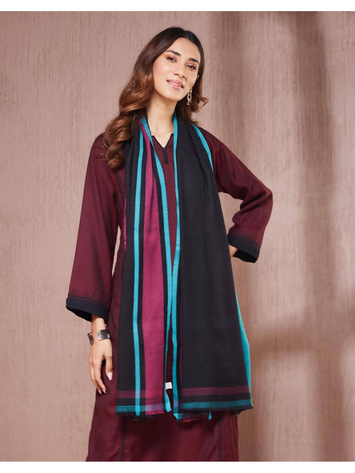 Fabindia Black Wool Woven Stole