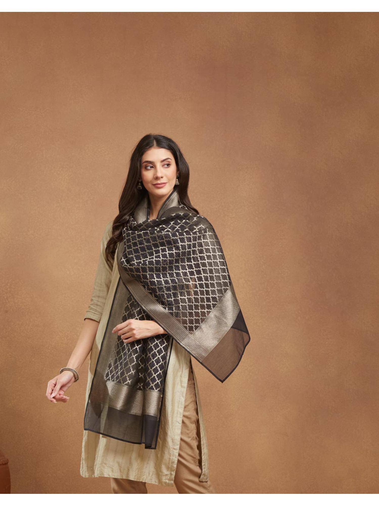 Fabindia Black Cotton Silk Blend Stole