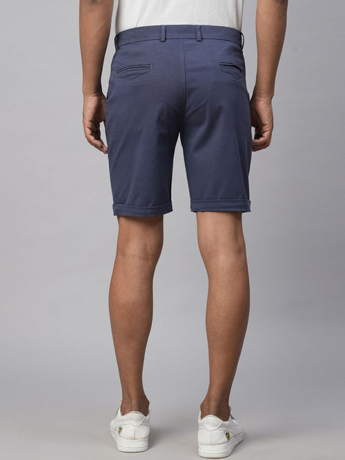Buy GENIPS Men's Dark Blue Cotton Lycra Slim Fit Shorts Online