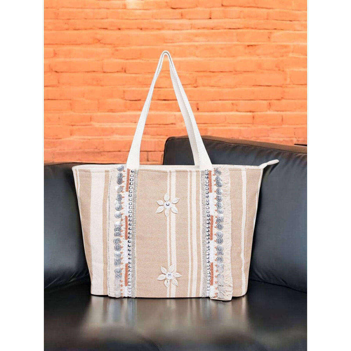 Astrid Women Brown Embellished/Sequined Tote Bag