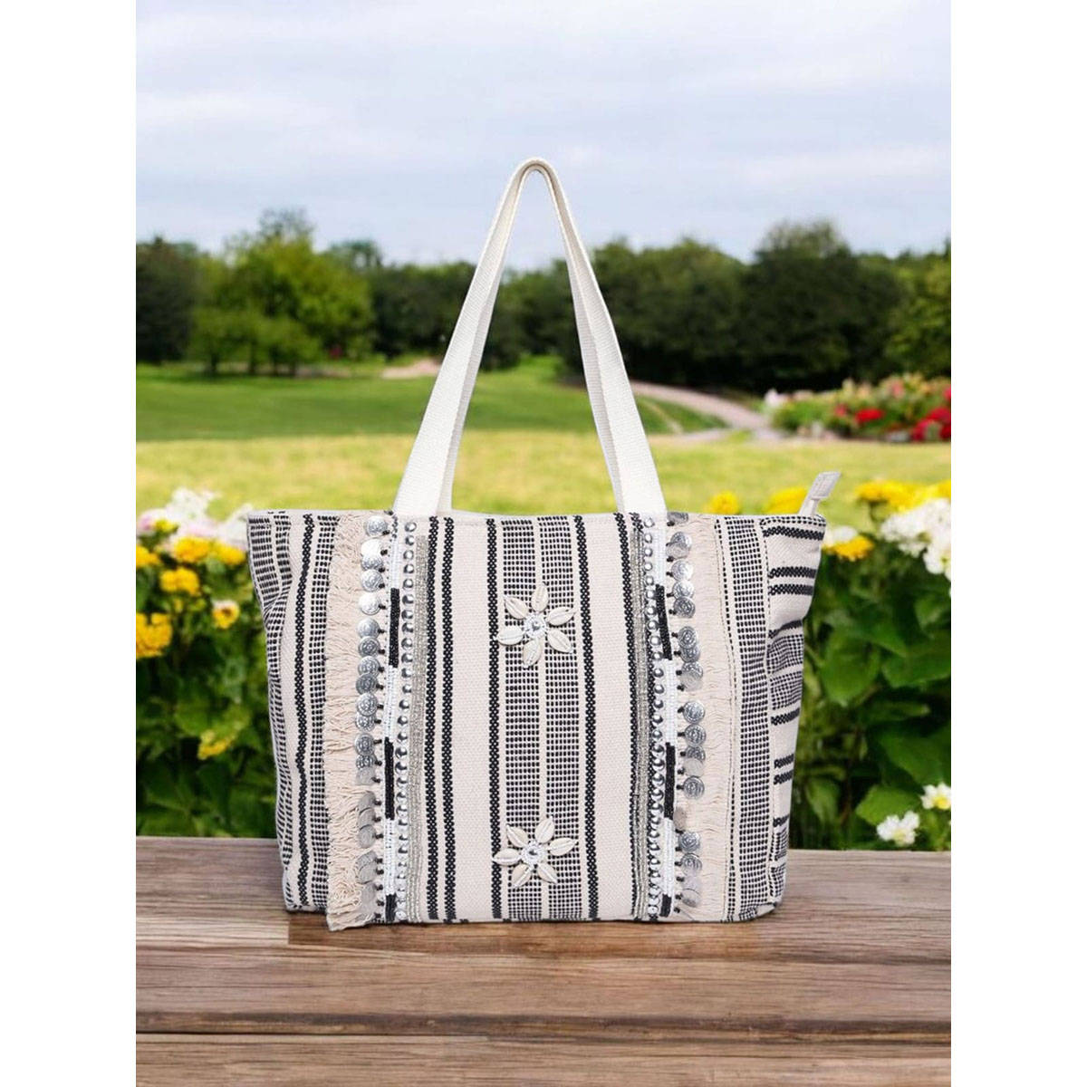 Astrid Women Grey Embellished/Sequined Tote Bag