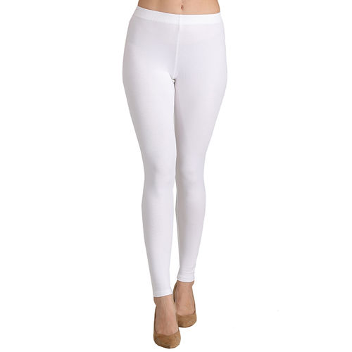 Groversons Paris Beauty White Cotton Leggings For Women White (L)