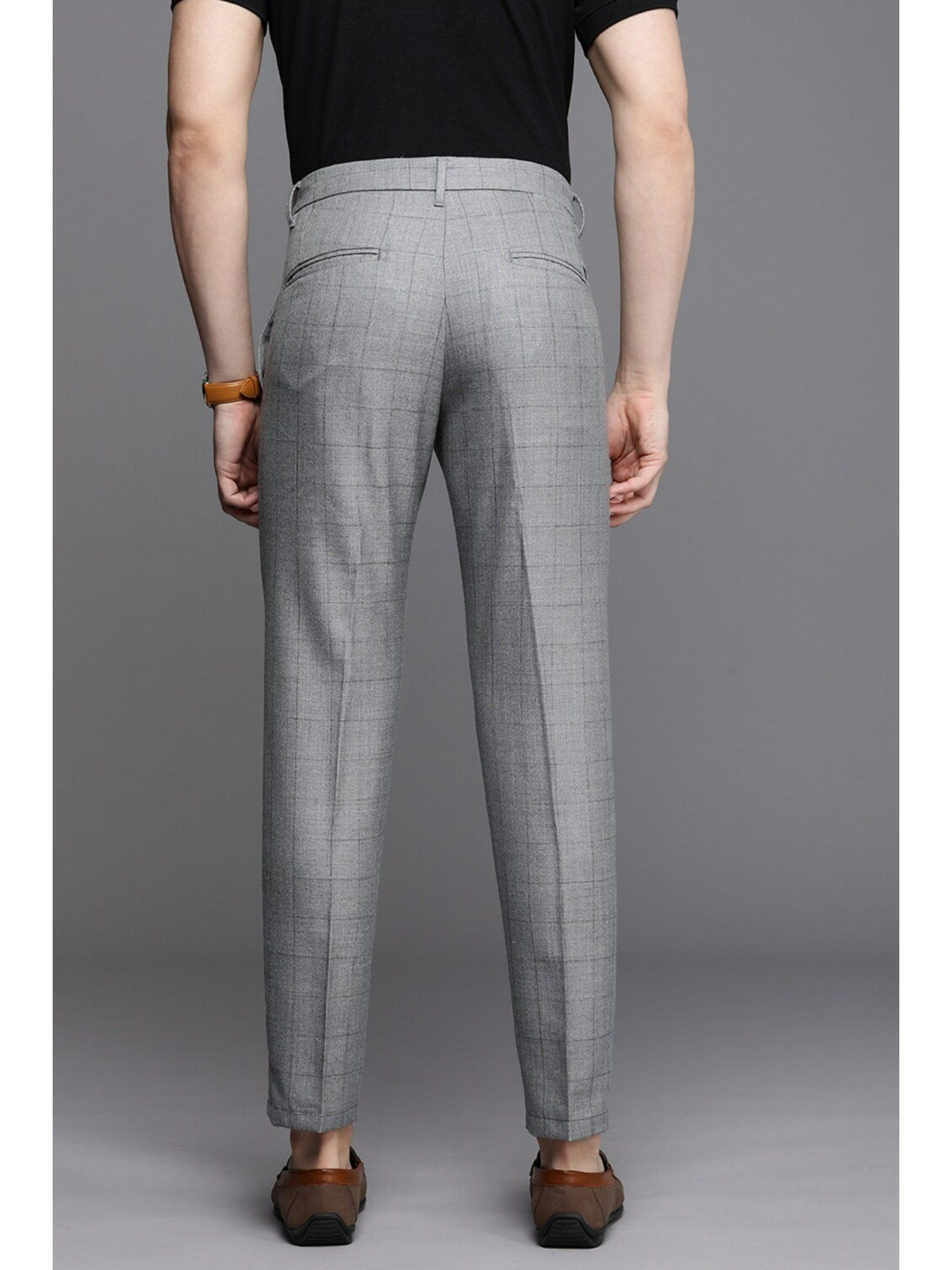 Medium Grey Check Trousers - Selling Fast at Pantaloons.com