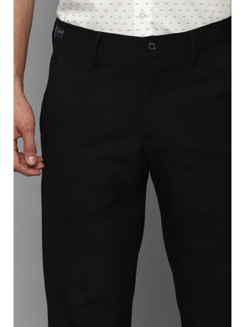Men Black Slim Fit Solid Flat Front Formal Trousers