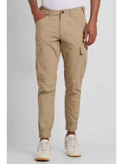 Peter England Men Khaki Solid Casual Cargo Pants