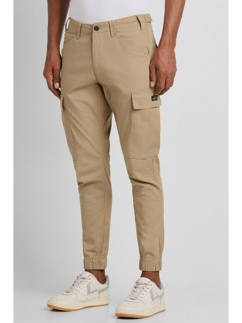 Buy Peter England Men Khaki Solid Casual Cargo Pants Online