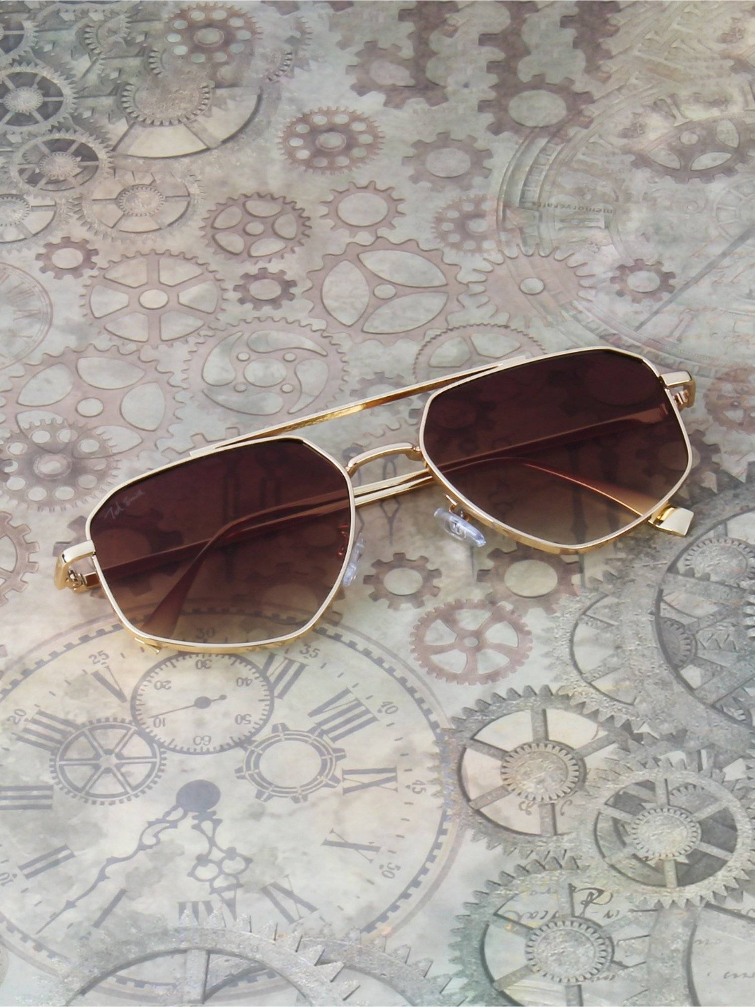 TED SMITH Unisex Aviator Gold Brown UV Protected Sunglasses