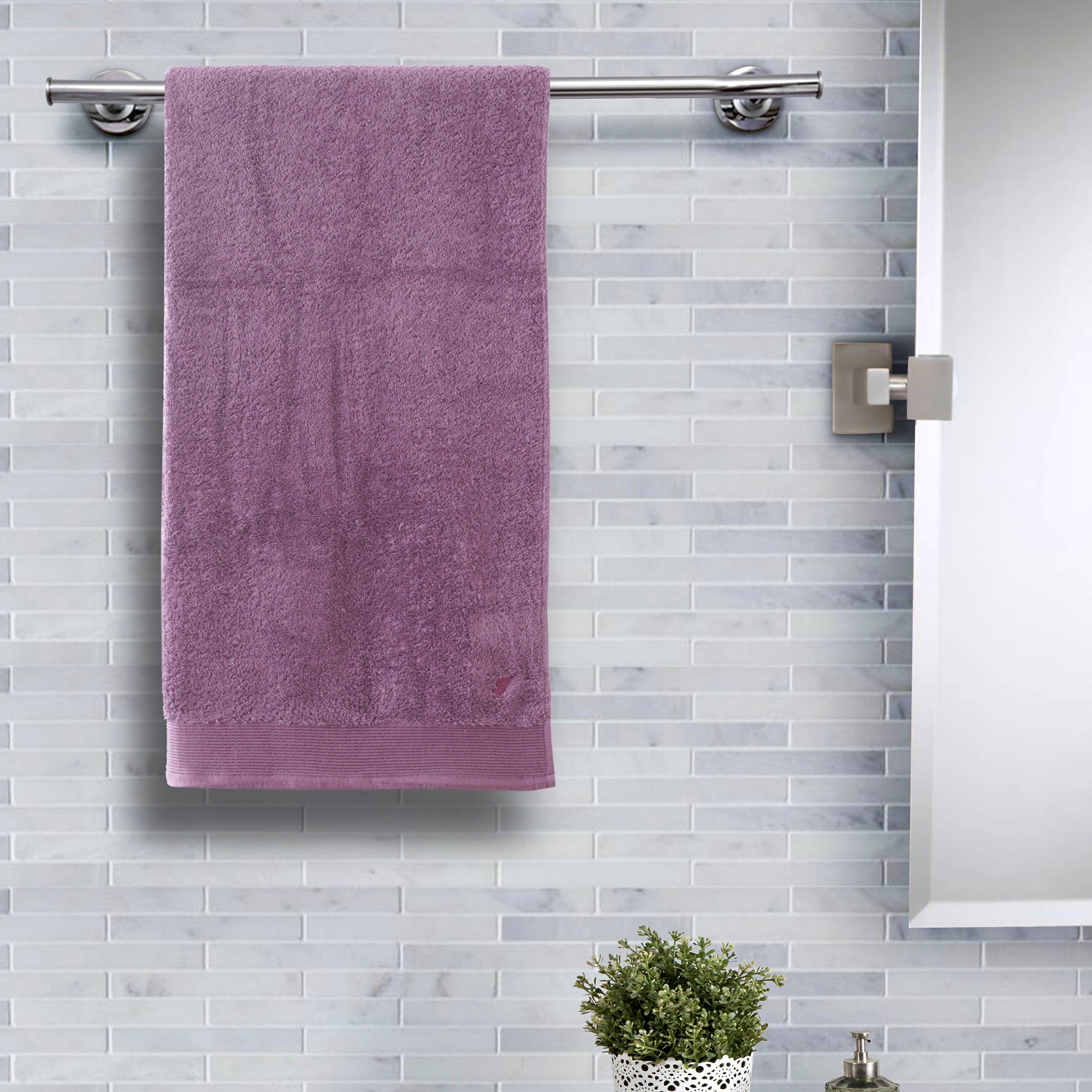 Maspar Colorart 550gsm Cotton Embedded Stripe Solid Shadow Purple Large Bath Towel