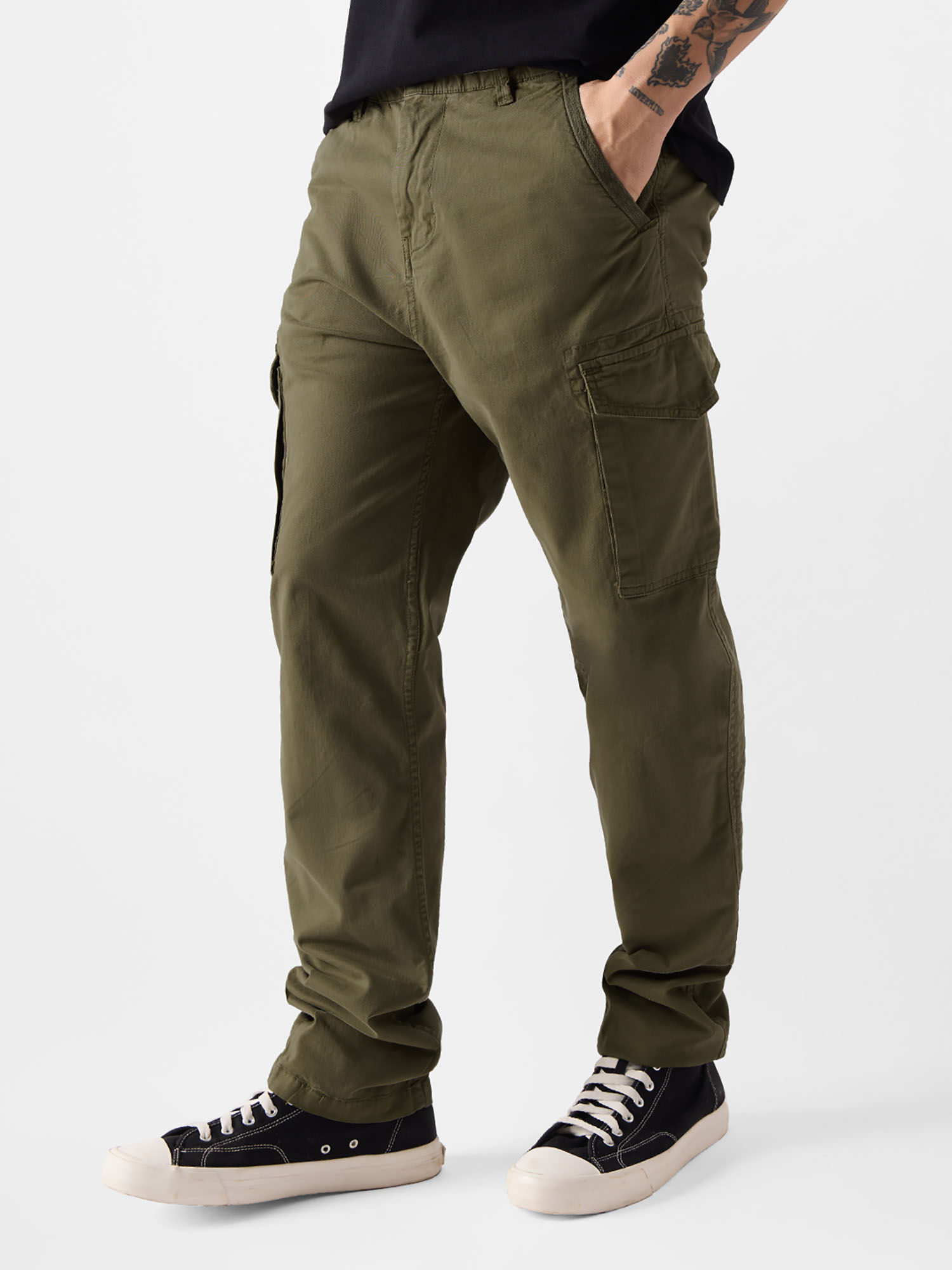 Buy The Souled Store Original Solids Olive Men Cargo Pants Online