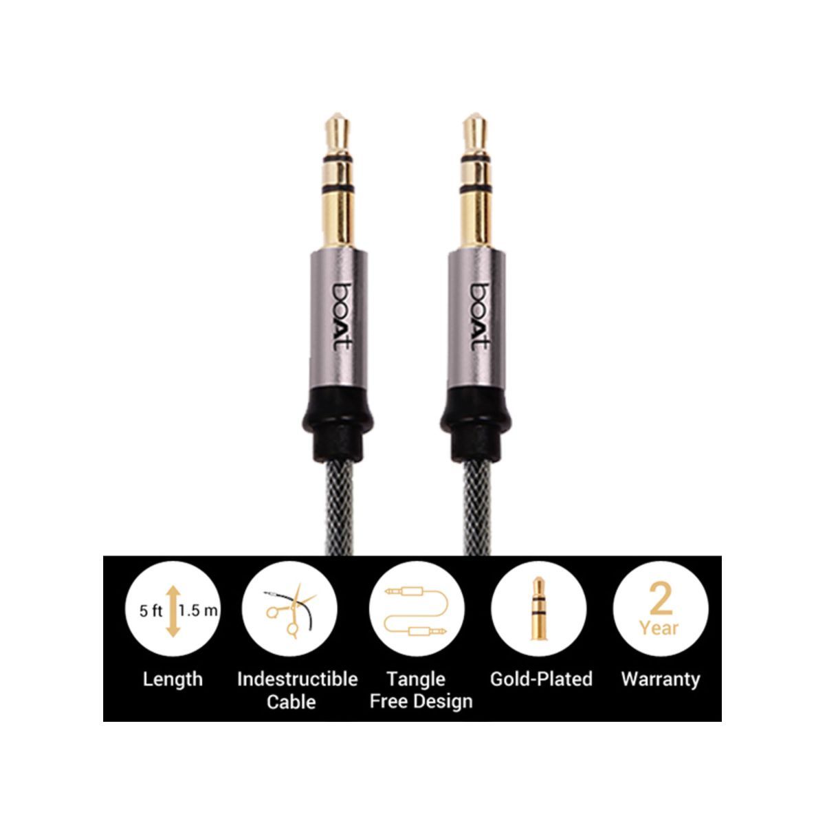 boAt AUX 500 N Indestructible Cable with Gold Plated Connector, 1.5 m