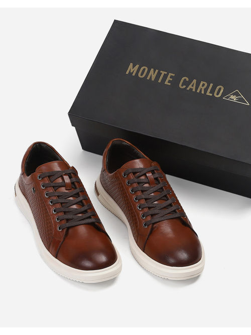Buy Monte Carlo Mens Tan Solid Lace Up Genuine Leather Casual
