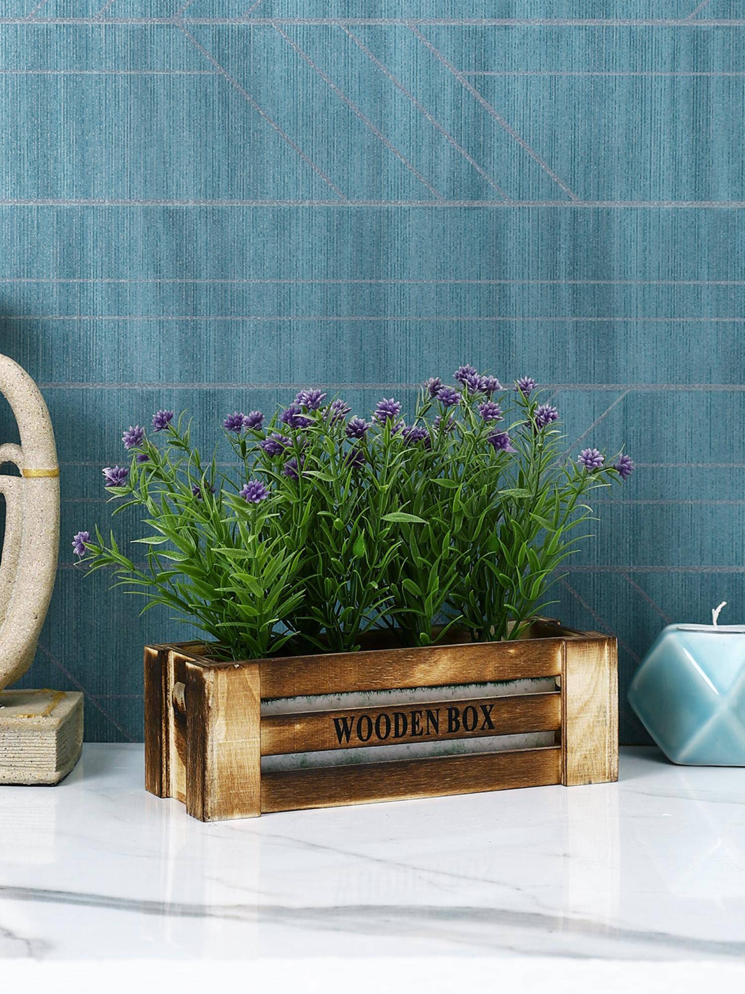 Tayhaa Brown Artificial Plant Wooden Box