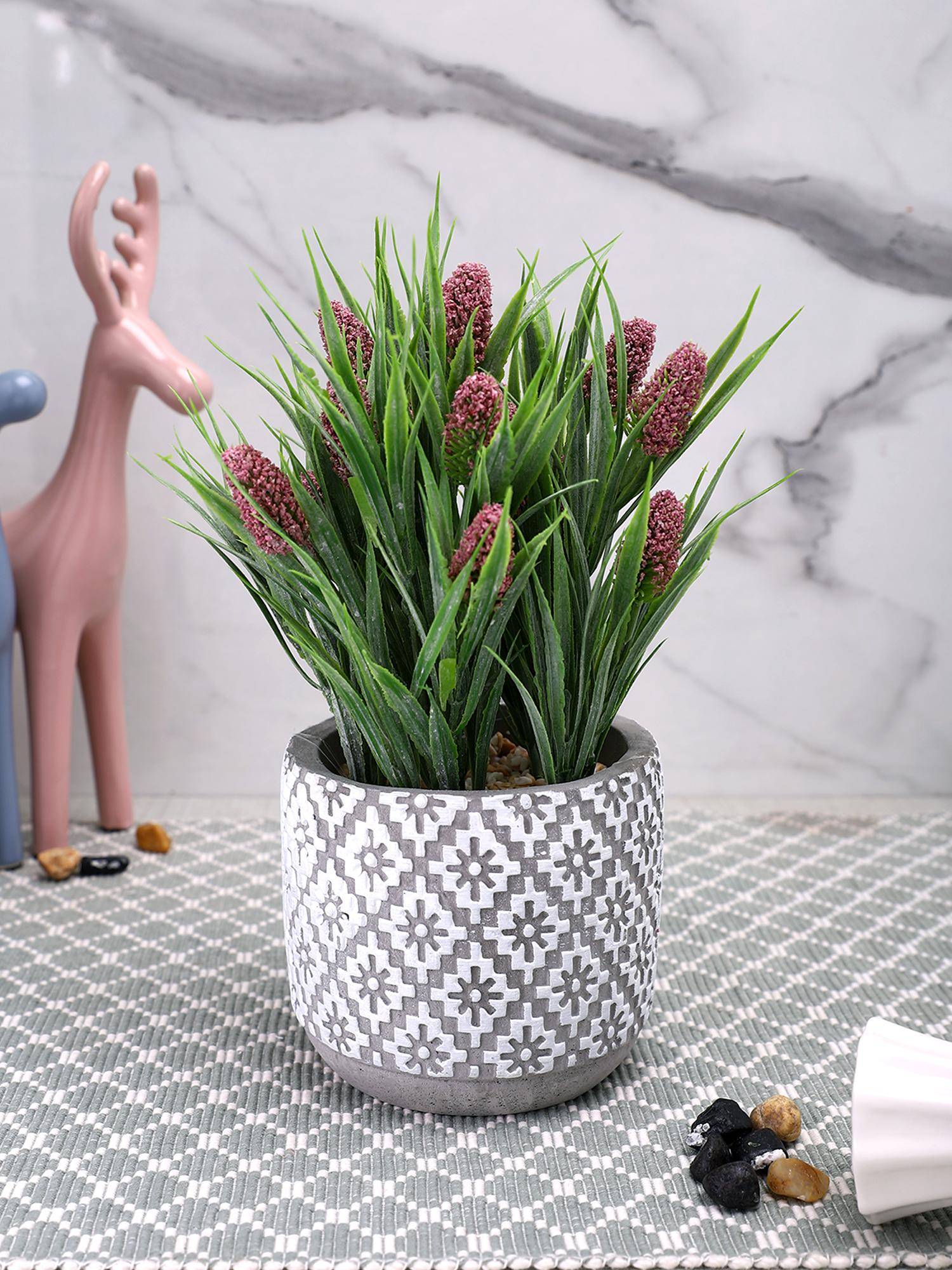 Tayhaa Grey Pristine And Awe-Struck Indoor Faux Plant with Ceramic Pot