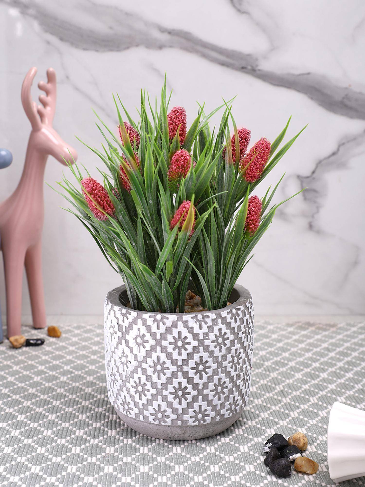 Tayhaa Grey Pristine And Awe-Struck Indoor Faux Plant with Ceramic Pot