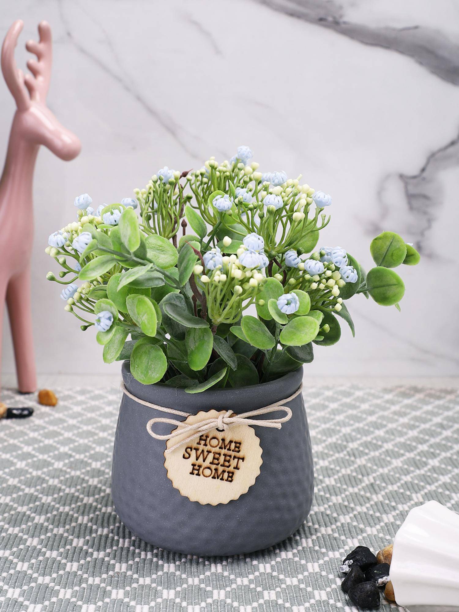 Tayhaa Grey Bunch of Realistic Florist Kalanchoe with Ceramic Pot