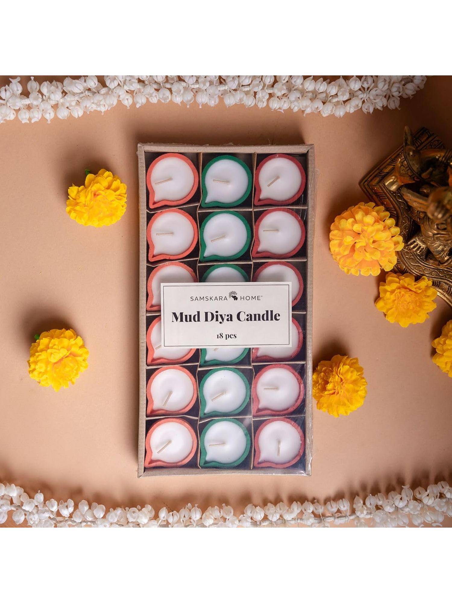 Samskara Home Multi-Color Mud Diya Candle (Pack of 18)