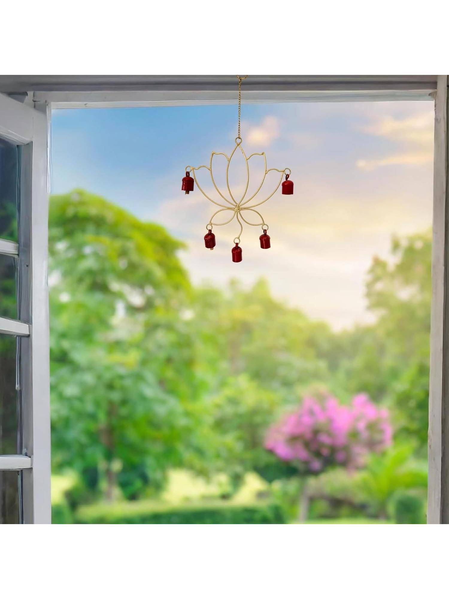 JASMEY HOMES Red Lotus Copper Bell Wind Chime