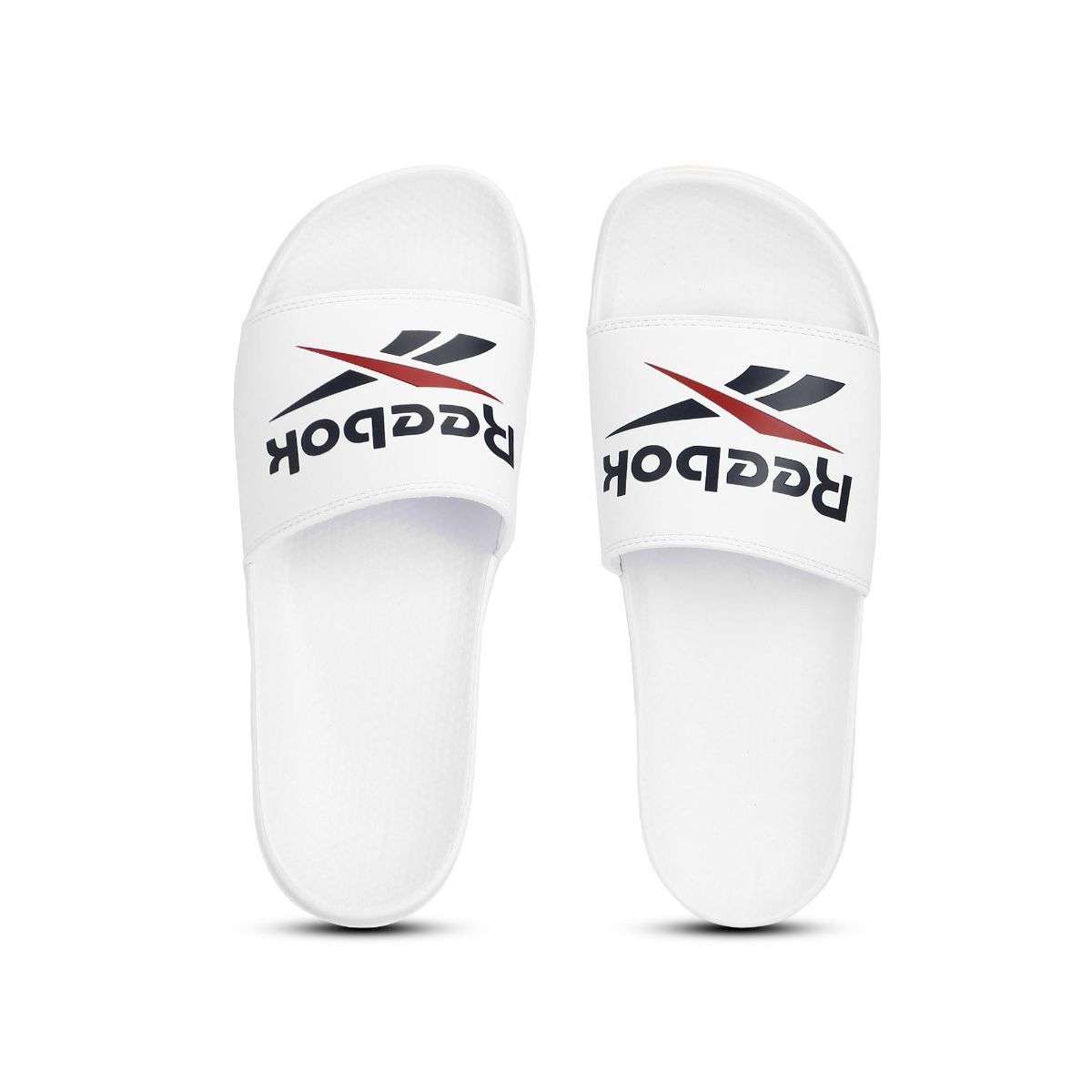 white reebok slides