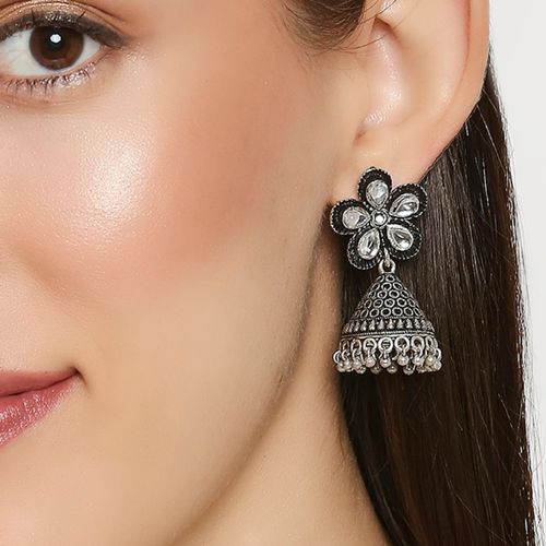 Buy Fabula Black Meenakari German Oxidised Silver Ethnic Jhumka