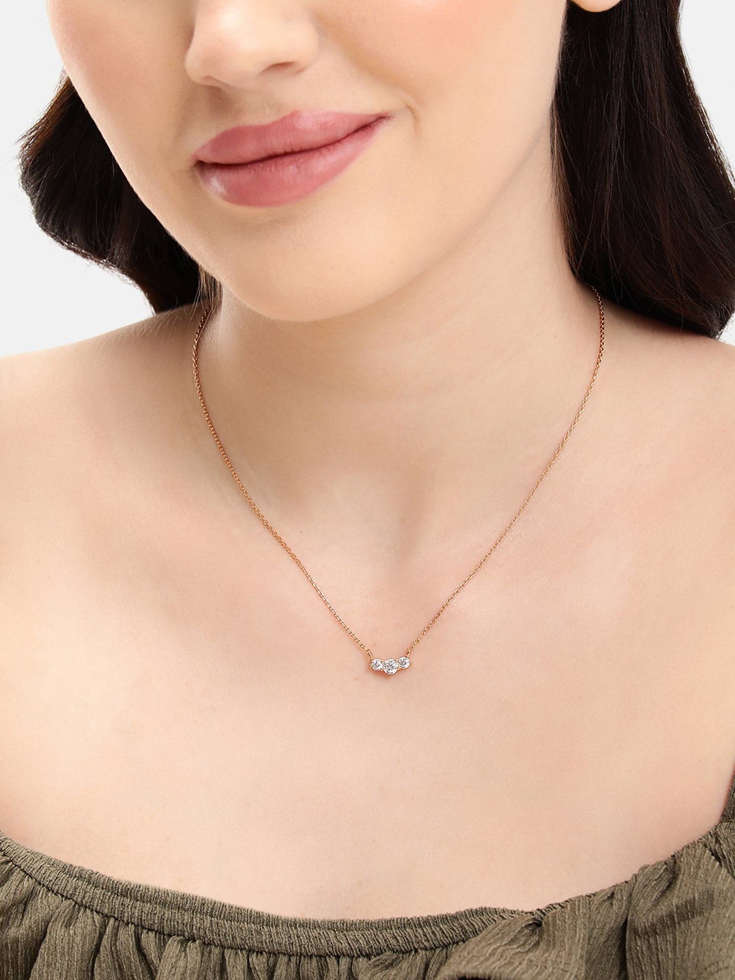 Carlton London 18KT Rose Gold Plated Graduated Round Solitaire CZ Necklace