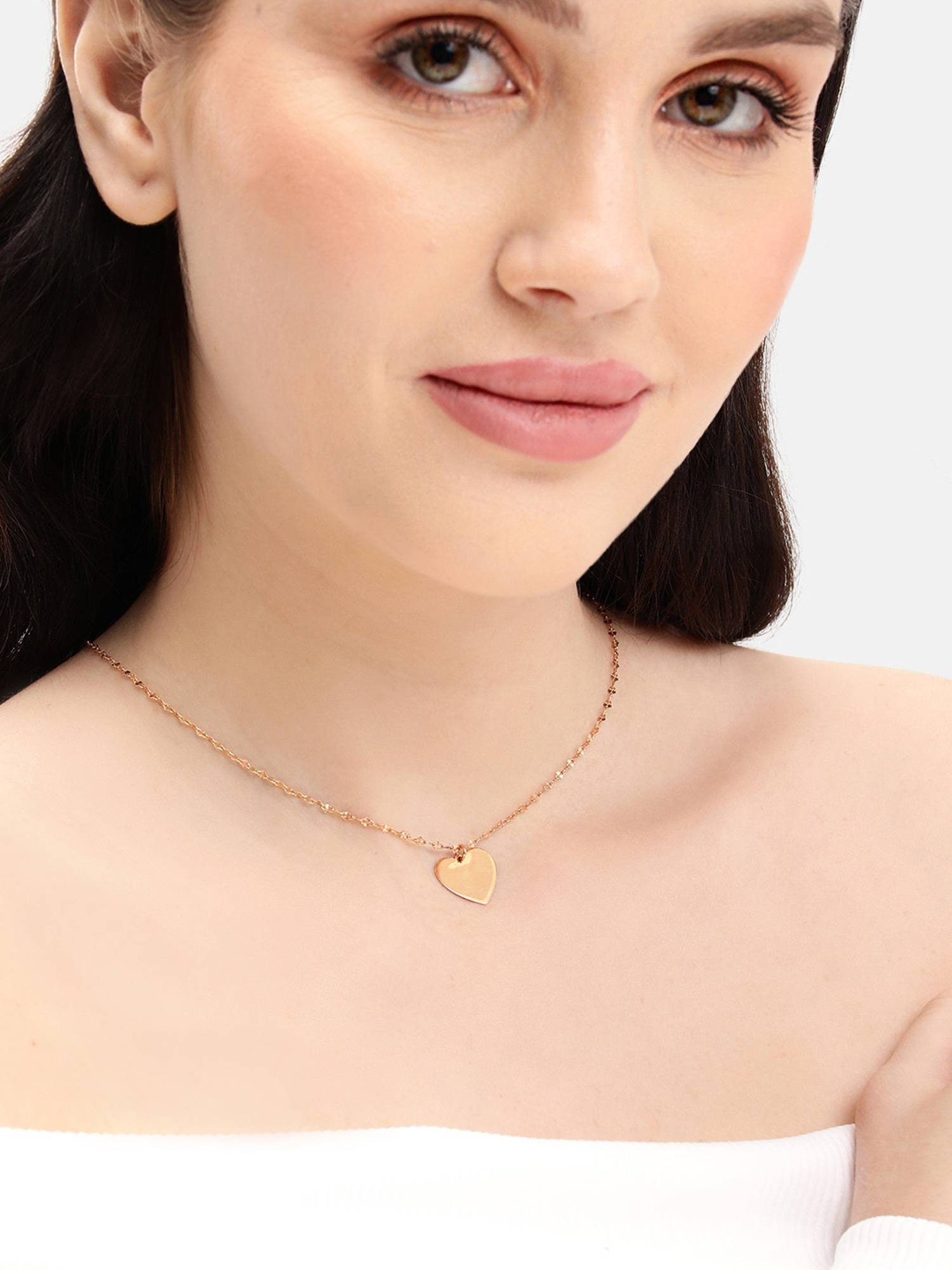 Carlton London 18kt Rose Gold Plated Modern Heart Pendant with Fancy Chain