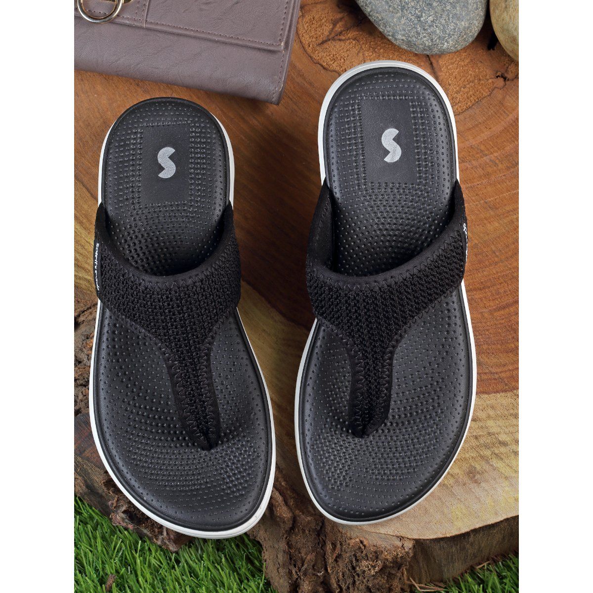 Black woven flip discount flops