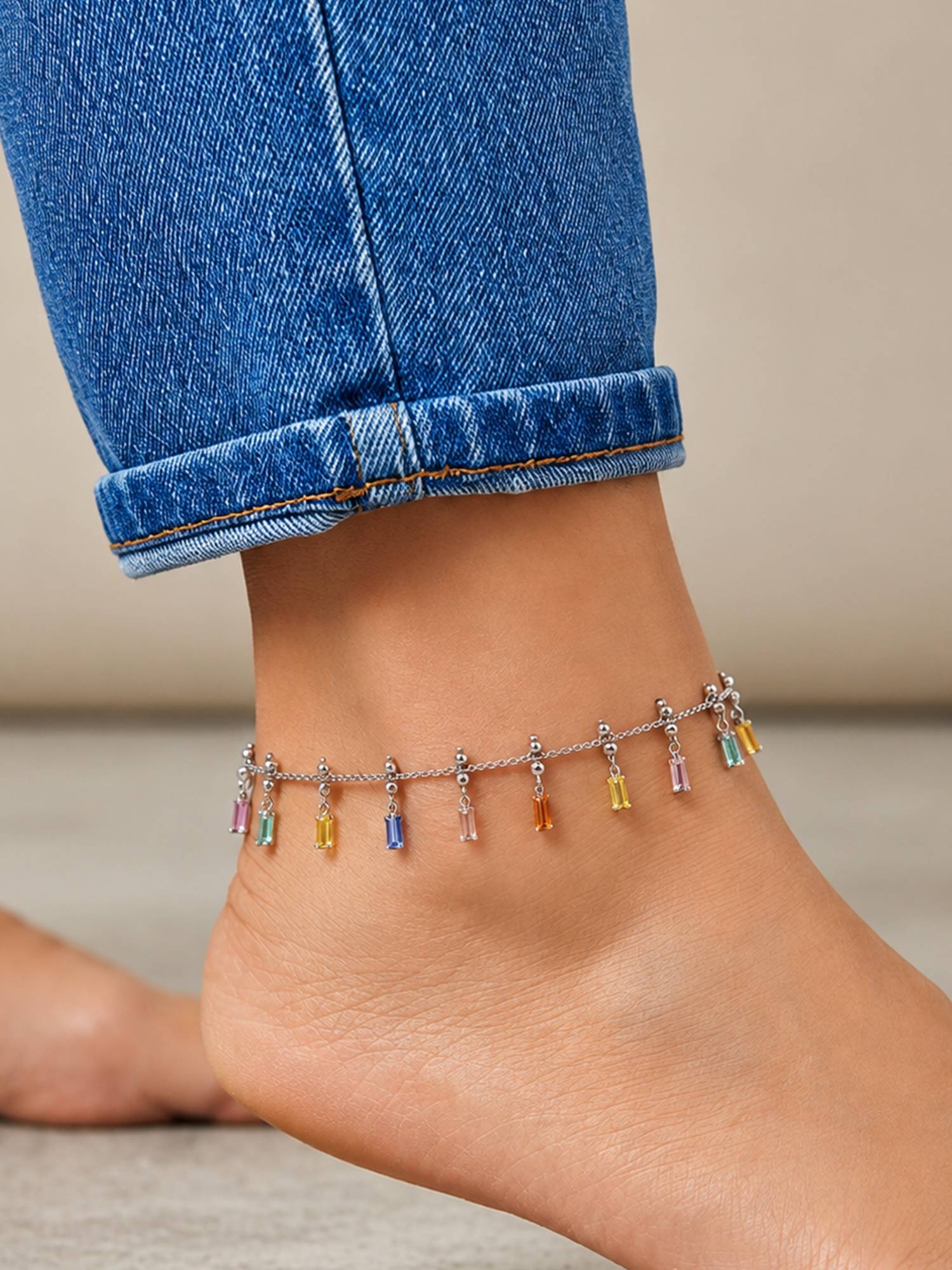 ARTKLIM Multi-Color Crystal Charm Anklet for Women