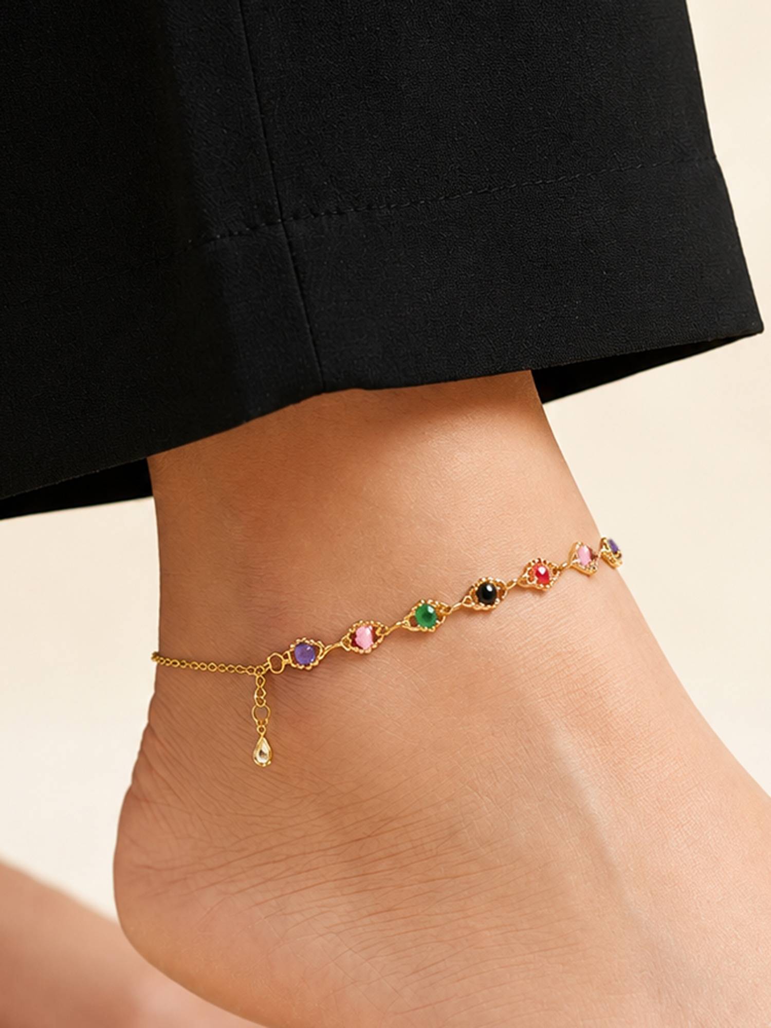 ARTKLIM Multi-Color Beaded Charm Anklet for Women