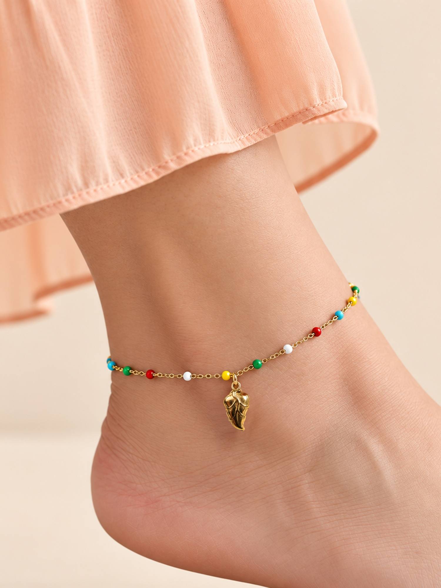 ARTKLIM Gold Leaf Multi-Color Charm Anklet for Women