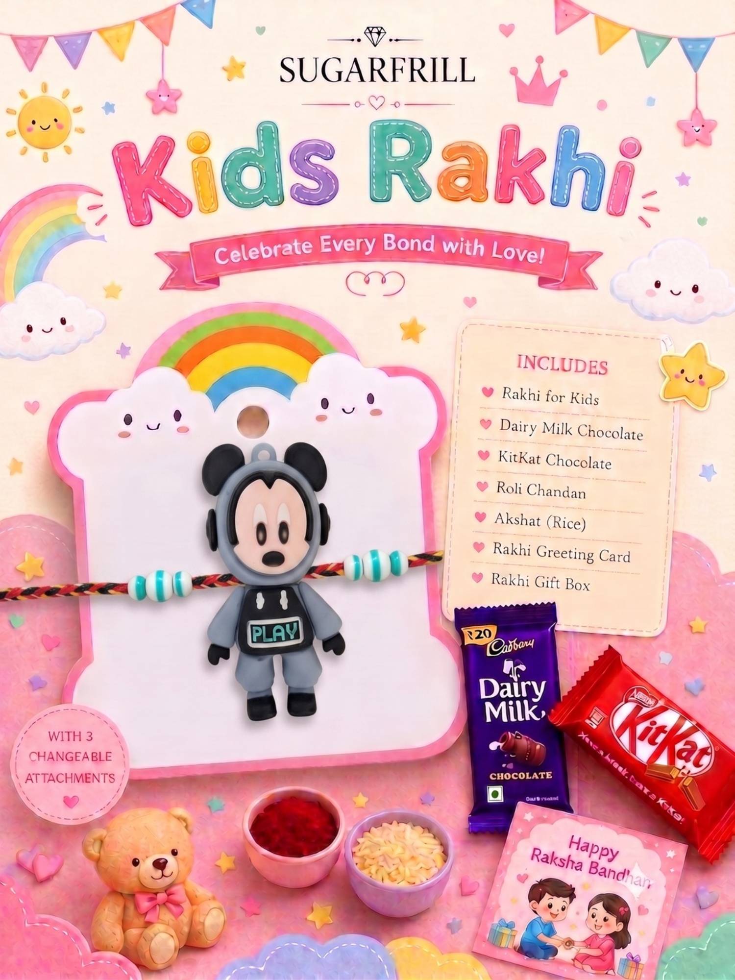 SUGARFRILL Kids Cartoon Character Style Rakhi with Soft Braided Thread