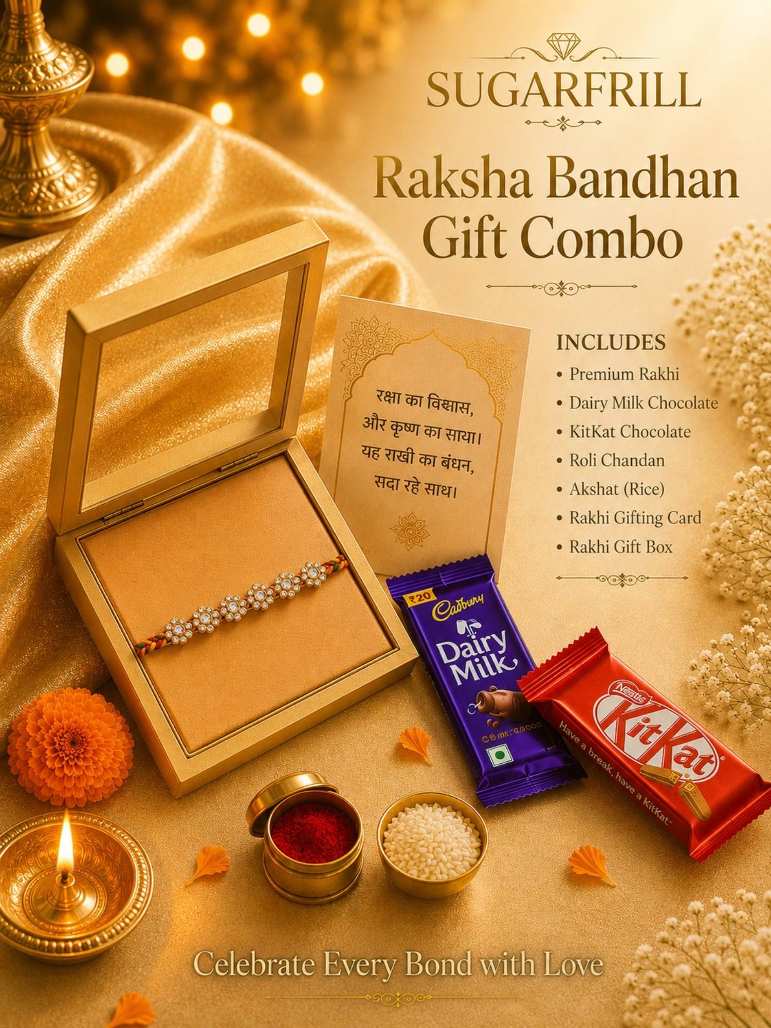 SUGARFRILL Designer American Diamond Stone Rakhi with Braided Thread