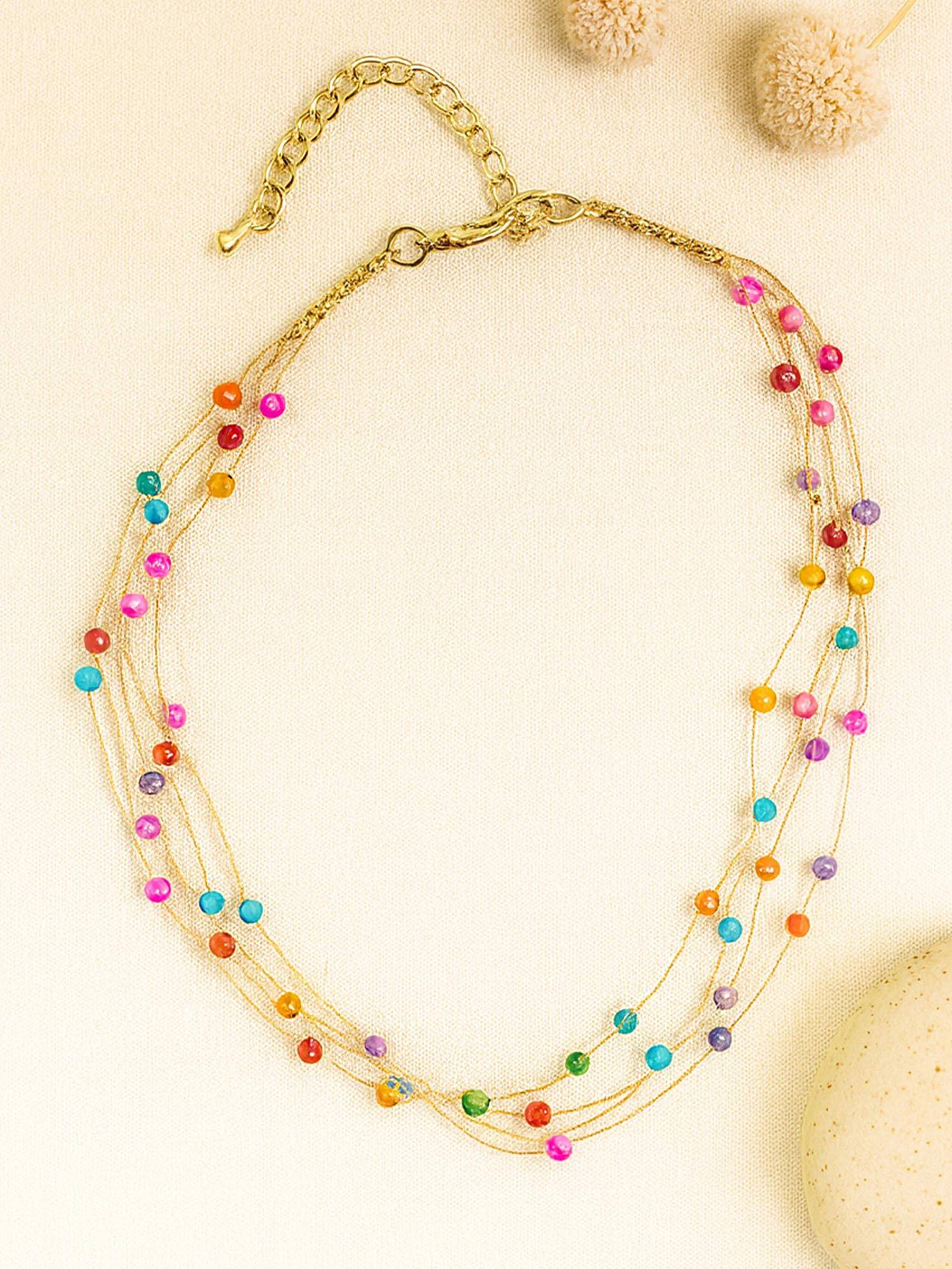 Karatcart Women Sparkling Multi-Color Beads Multistrand Chain Necklace