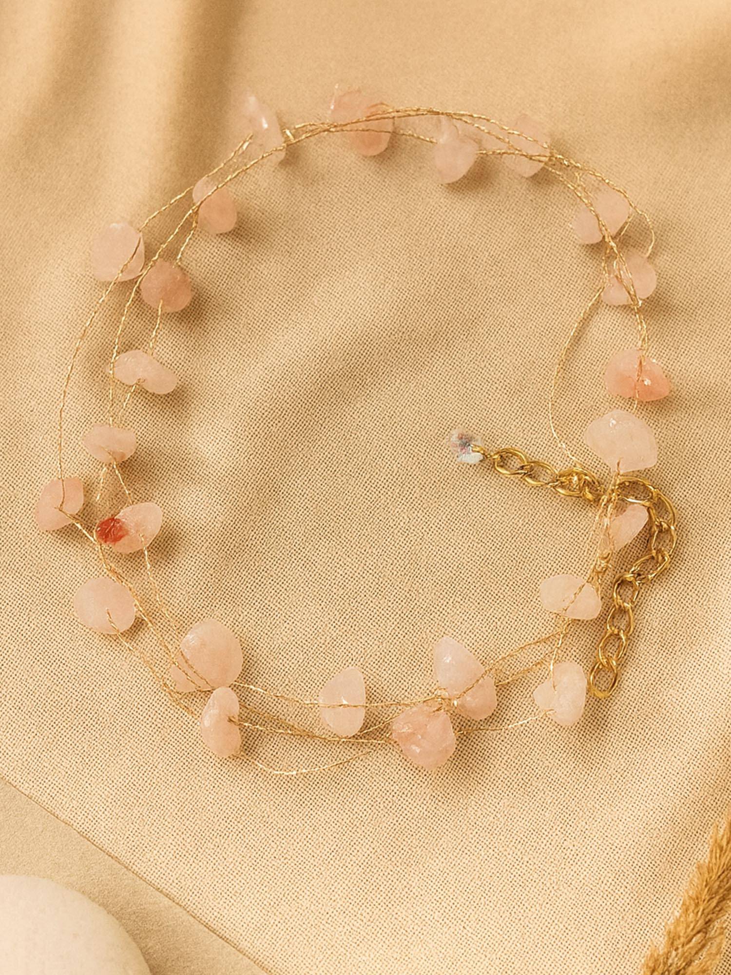 Karatcart Women Dazzling Peach Stone Multistrand Chain Necklace