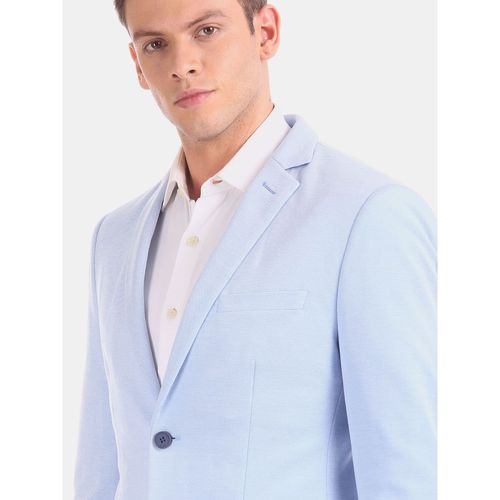 Men Blue Slim Fit Solid Formal Blazer