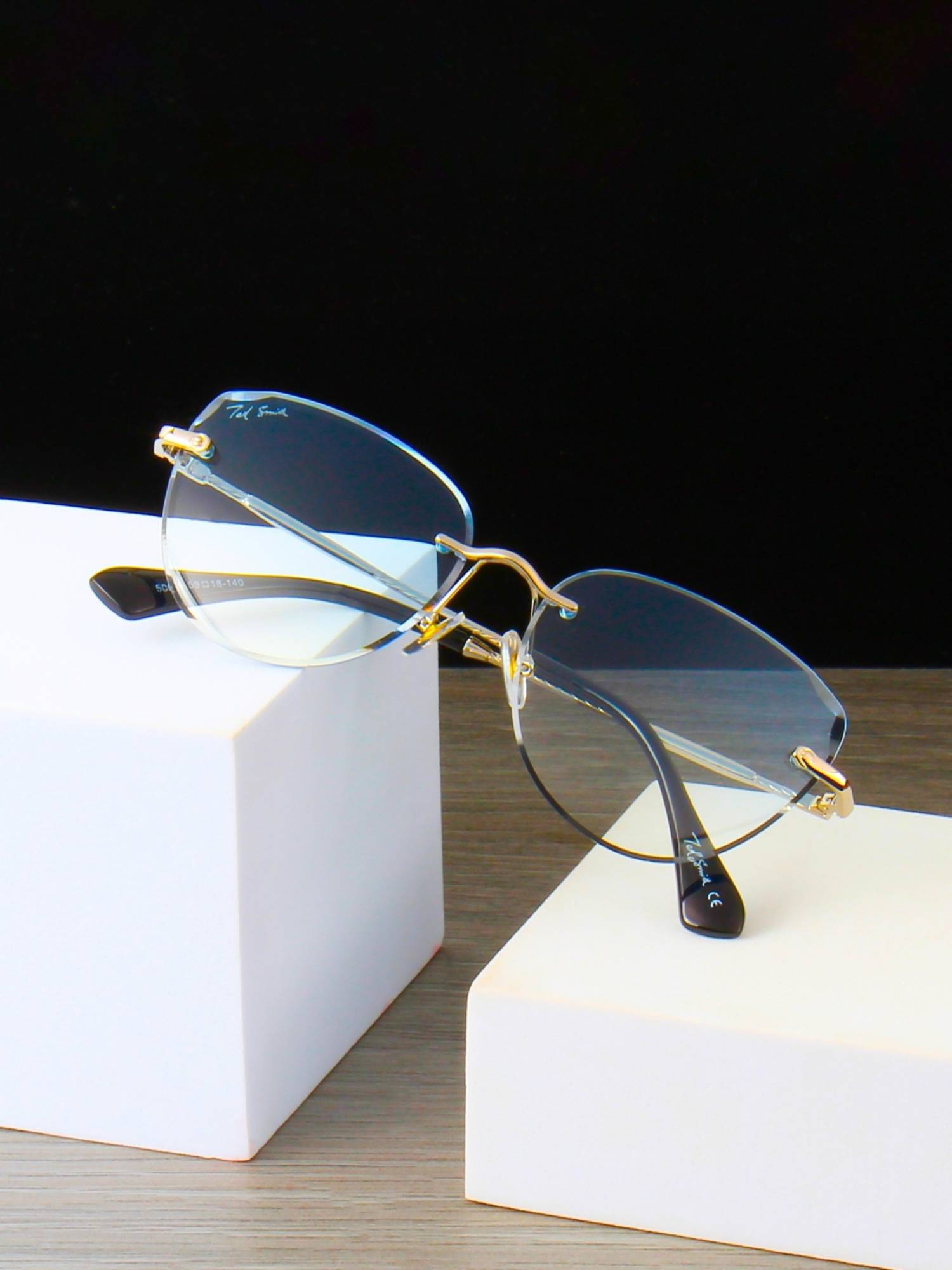 Ted Smith Women'S Cateye Sunglasses Silver Metal Frame Blue Graded Lens Uv400 Fashion Shades