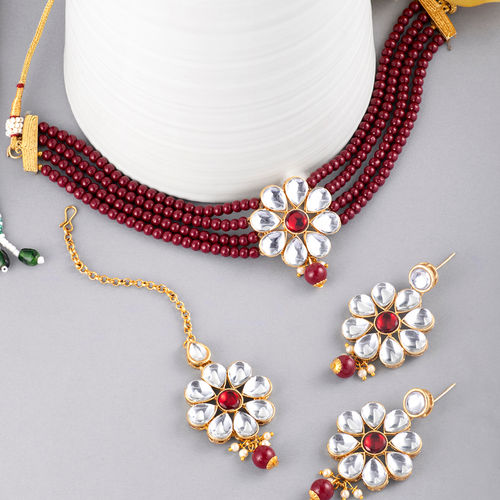 Buy Peora Gold Plated Kundan Pearl Floral Choker Necklace Earrings