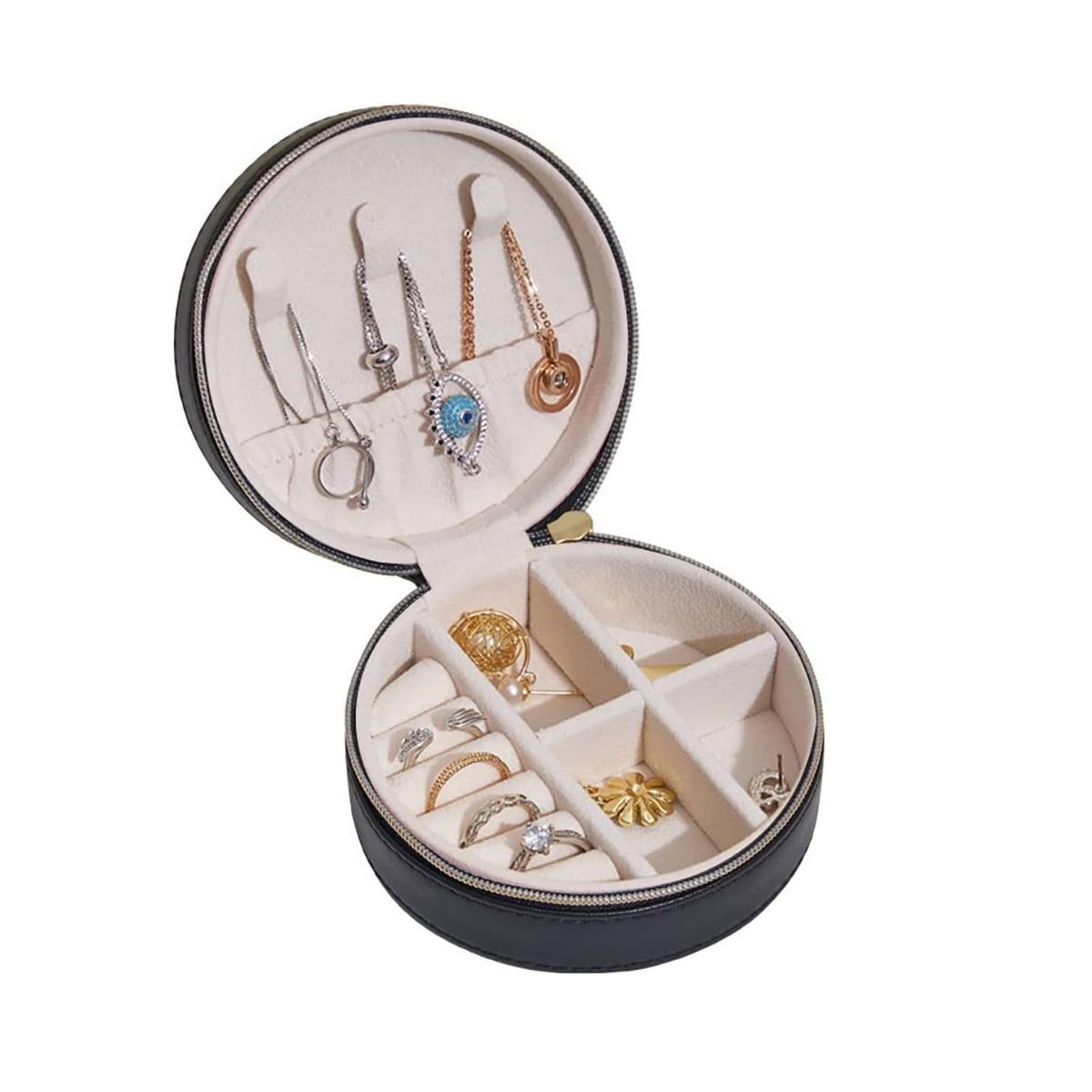 Awestuffs Black PU Leather Mini Travel Jewellery Box