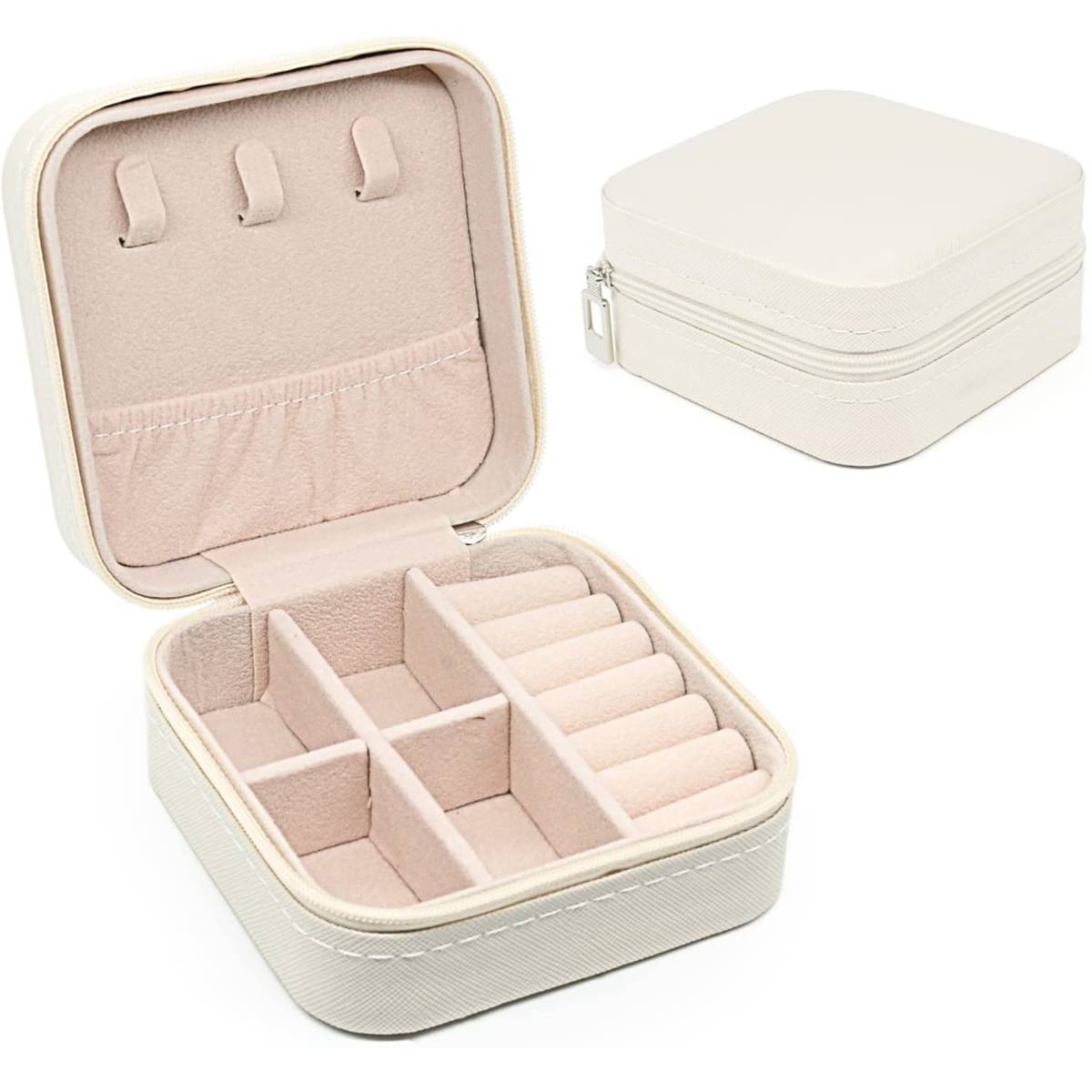 Awestuffs White PU Leather Travel Jewellery Box