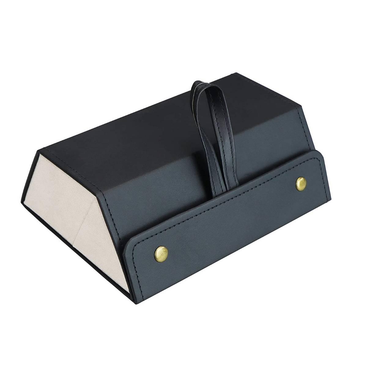 Awestuffs Black 3 Slots Foldable PU Leather Jewellery Watch and Sunglasses Organizer